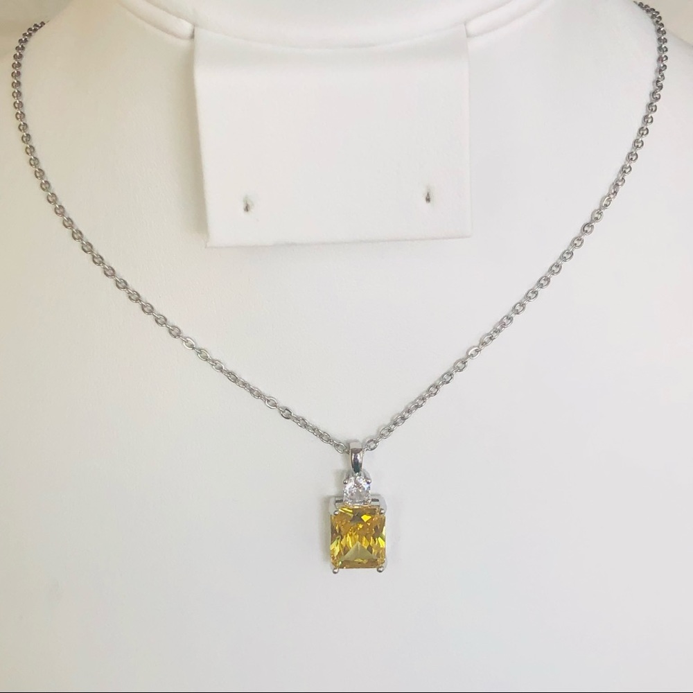 Citrine Yellow Silver Pendant Necklace - Picture 6 of 10